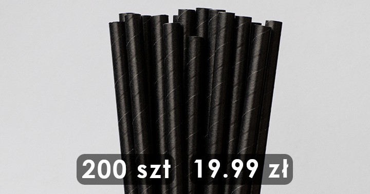Słomki papierowe czarne pełen kolor 8mm/210mm 200 szt