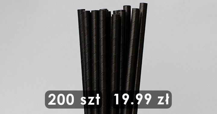Słomki papierowe długie 240/8mm 200 szt czarne