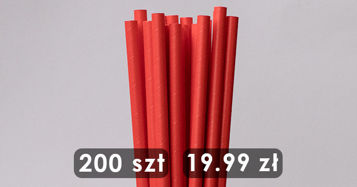 Słomki papierowe długie 240/8mm 200 szt czerwone