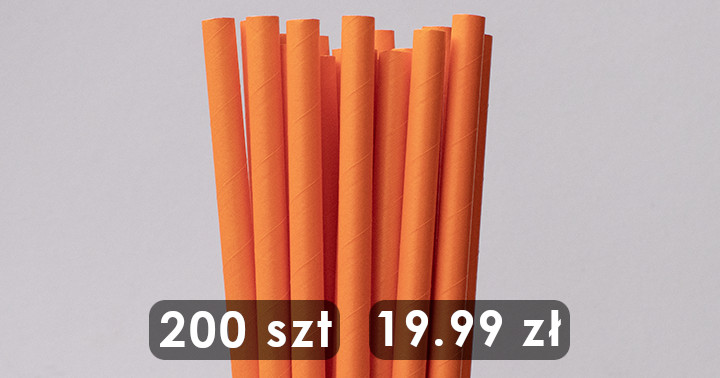 Słomki papierowe pomarańczowe pełen kolor 8mm/210mm 200 szt
