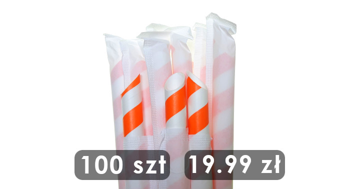 Słomki papierowe bubble tea 210/12mm 100 szt pomarańczowe paski